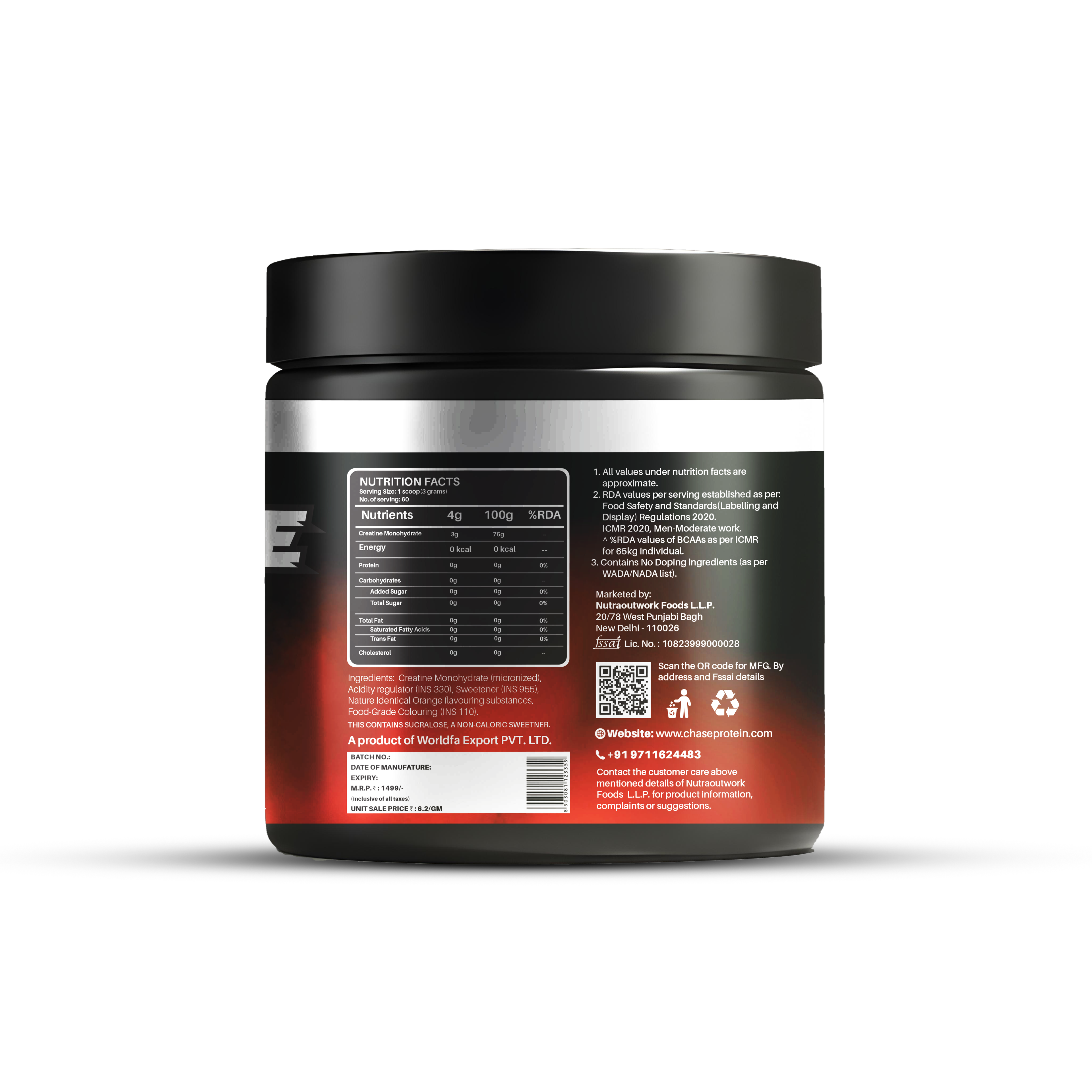 Chase Protein Orange Popsicle Creatine Monohydrate Powder